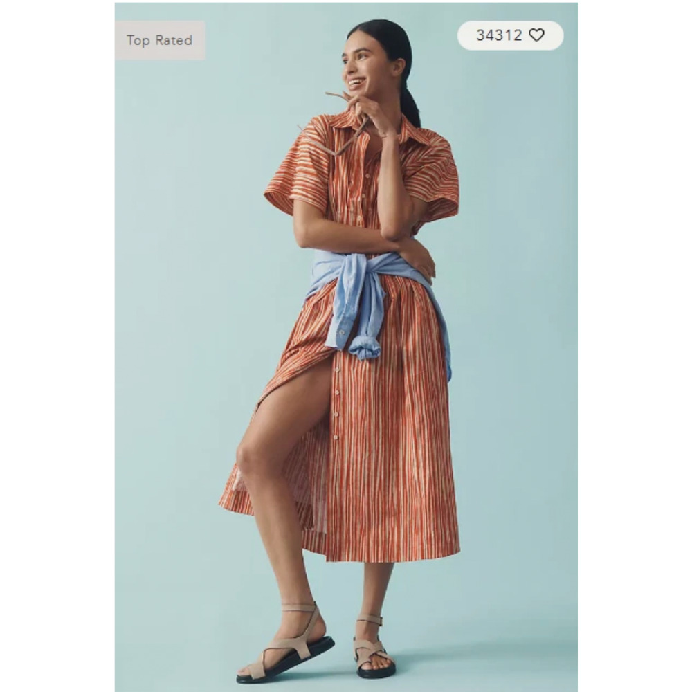 Anthropologie The Tobie Button-Front Pleated Shirt Dress by Exquise Medium